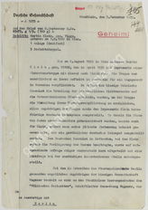 Akte Nr. 276. Sonder-Dossier des Gestapa “AL Schweden 5/28”: Bericht der Deutschen Gesandtschaft in Stockholm an das Auswärtige Amt vom 5. November 1939 über Martin Klein (3 Exemplare).  Originale und Kopien